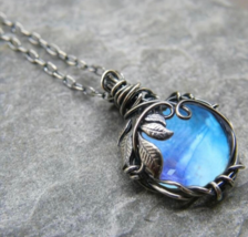 Blue Moonstone Necklace Fairy Water Drop Witchy Pendant H2O Necklace Aura Glass - £31.16 GBP