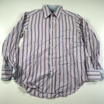 Robert Graham Shirt Mens M Blue Pink Striped Embroidered Button Down Cotton - $28.04