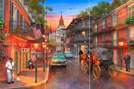 New Orleans bourbon street night scene Medallion tile mural backsplash 12&quot;x18&quot; - £63.22 GBP
