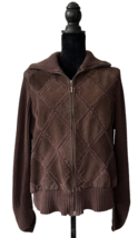 Ladies&#39; Suede Leather/Sweater Jacket, White Stag, Brown, Zipper, XL - $29.97