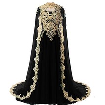 Plus Size Gold Lace Vintage Long Prom Evening Dress Wedding Gown with Ca... - $214.82