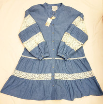 Johnny Was A-Line Mini Dress Sz-L Blue/White Lace Details - £135.87 GBP