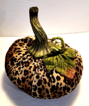 Decorative Halloween Pumpkin Stuffed Velvet Leopard Animal Print Fall Decoration - £14.19 GBP