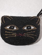 Vintage Beaded Coin Purse  Wristlet Zipper Pouch Black Cat Ears Face Lov... - £23.85 GBP
