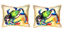 Pair of Betsy Drake Teal Crab Large Indoor Outdoor Pillows 16x20 - £71.21 GBP