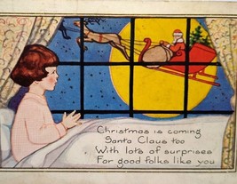 Christmas Postcard Whitney Child Sees Santa Claus &amp; Reindeer Fly By Full Moon - £11.07 GBP