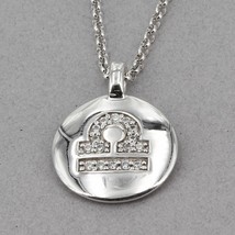 Alex Woo Charmbar Sterling Silver CZ Libra Zodiac Symbol Disc Pendant Necklace - £18.63 GBP