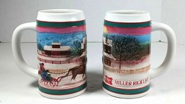  Vintage Miller High Life Collector Series Holiday Beer Mug Steins Set of 2 - $34.95