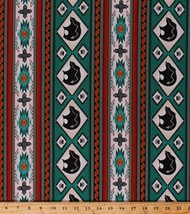 Cotton Southwestern Bears Turquoise Stripes Fabric Print by the Yard D366.38 - £9.53 GBP