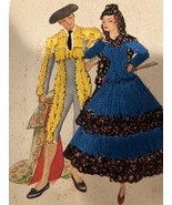 Vintage Embroidered, Fabric Spanish Postcard Malaga Matador and woman - $45.00