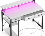 Computer Desk With Power Outlets &amp; Led Light, 39 Inch Home Office Desk W... - $201.99