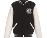 NBA Brooklyn Nets Reversible Fleece Jacket PVC Sleeves Patches Logo Black - $119.99