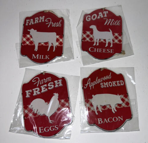 Primary image for Kurt Adler Set Of 4 Christmas Farm Theme Metal  Holiday Ornaments