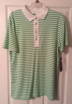 Grand Slam Mens Size Large Golf Shirt Green &amp; White Striped NWT - £13.97 GBP