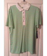 Grand Slam Mens Size Large Golf Shirt Green &amp; White Striped NWT - $25.77 CAD