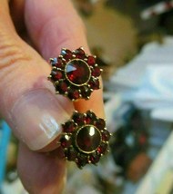 2Ct Round Simulated Red Garnet Flower Cluster Earring 14K Yellow Gold Plated - £75.56 GBP
