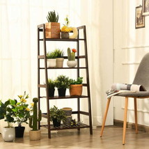 4-Tier Bamboo Plant Rack with Guardrails Stable and Space-Saving-Brown - £59.56 GBP
