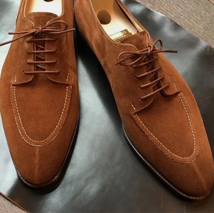 Mens Brown Suede Hand Stitch Split Toe Design Lace Up Dress Shoes