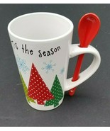 Cup Christmas Spoon Tea  Coffee Mug Trisa Xmas Trees - £15.61 GBP