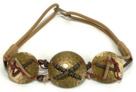 Rope Belt w Hammered Brass Conchos and Clasp, Beads - $16.82