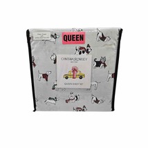 Cynthia Rowley Christmas Dog QUEEN Sheet Set Holiday Winter Sweater Scar... - $40.30