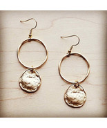 Matte Gold Hoop Earrings with Coin Dangle - £29.20 GBP