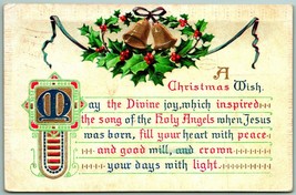 A Christmas Wish Holly Bells Ribbon Divine Joy Embossed 1909 DB Postcard F4 - £3.10 GBP