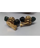 Vintage Signed Hattie Carnegie Bead Earrings Cluster Gold Clip Green Sil... - €23,04 EUR