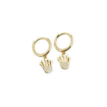 Anyco Earrings Gold Plated Princess Crown Pave Crystal Zircon Pendant Stud  - £18.61 GBP