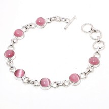 Pink Monalisa Round Shape Gemstone Handmade Ethnic Bracelet Jewelry 7-8&quot; SA 1980 - £4.14 GBP