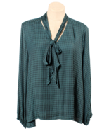 Worthington XL Ladies Emerald Green Long Sleeve Top Attached Tie NWT - $243.19 MXN