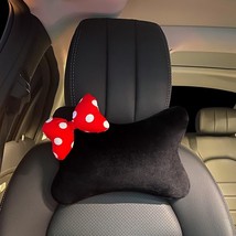 N car pillow red dot bow universal auto seat headrest neck waist support seatbelt cover thumb200