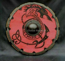 Wolf Viking Shield Heavy Rope Battle Ready Shield Red/Black Viking Shield 24&quot; - $137.76