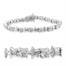 32020 - Rhodium Brass Bracelet with AAA Grade CZ  in Clear - $636.87 MXN