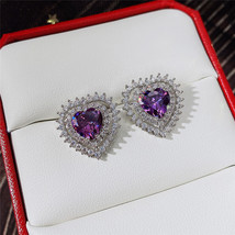 Personalized Girls Peach Heart Earrings Earrings Mori Zircon Love Earrings - £7.95 GBP