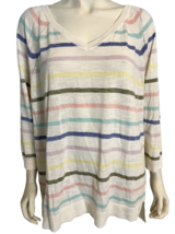 NWT Talbots Plus White, Blue, Yellow, Pink, Green Striped V Neck LS Sweater 3X - $47.49