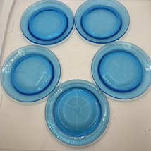 Set of 5 Blue Fostoria Fairfax 4.25&quot; Glass Coasters MCM Vintage - $62.89