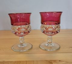 2 Kings Crown Ruby Red Flash Thumbprint 5 1/2&quot; Tiffin Goblets Water Wine Glass - £13.38 GBP