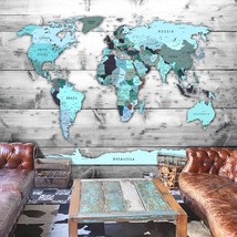 Tiptophomedecor Peel and Stick World Map  Wallpaper Wall Mural - World Map Blue  - £47.44 GBP+