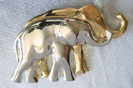 Liz Claiborne Gold-tone &amp; Silver-tone Elephants Brooch 1980s vintage - £11.70 GBP