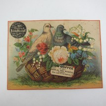 Victorian Trade Card LARGE Woolson Spice Lion Coffee Flowers Basket Dove Birds - £15.71 GBP