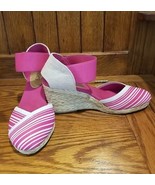 NWOB Chaps Espadrilles Women&#39;s Sz 8B Chelsi Hot Pink Beige Ankle Strap 3... - $25.69