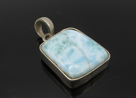 925 Sterling Silver - Vintage Larimar Shiny Smooth Drop Pendant - PT7822 - $56.73