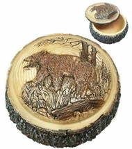 Rustic Faux Wood Grizzly Bear Roaming Woodlands Round Tree Jewelry Box 4... - $16.99