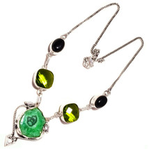 Green Solar Quartz, Peridot, Onyx Gemstone 925 Silver Overlay Handmade Necklace - £13.29 GBP