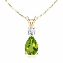 Authenticity Guarantee 
ANGARA Natural Peridot Teardrop Pendant with Diamond ... - £1,205.46 GBP
