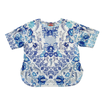 NWT Johnny Was Farrow Oversized Cropped Tee in Blue Floral Jersey T-Shirt Top M - £72.17 GBP
