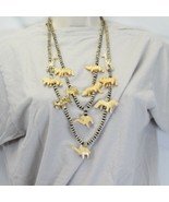 Africa Safari Necklace 32&quot; Wooden Charm Giraffe Rhino Elephant Zebra Lion - $16.65