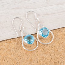 Sky Blue Topaz Gemstone 925 Silver Earring Handmade Jewelry Earring 1.5&quot; - £8.99 GBP