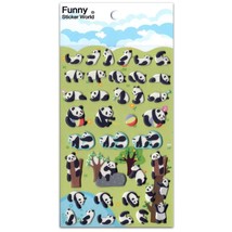 Cute Playing Panda Stickers Animal Puffy Vinyl Raised Sticker Sheet Scrapbook - £3.13 GBP